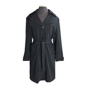 VTG Gallery Women’s M Black Hooded Lined Button Front Cool Weather Trench Coat